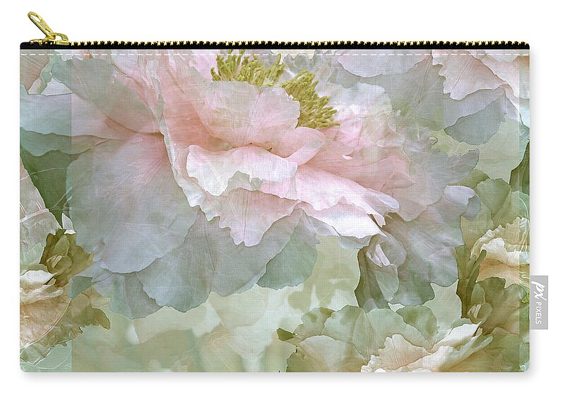 Peony Fantasies Zip Pouch featuring the mixed media Floral Potpourri with Peonies 25 by Lynda Lehmann
