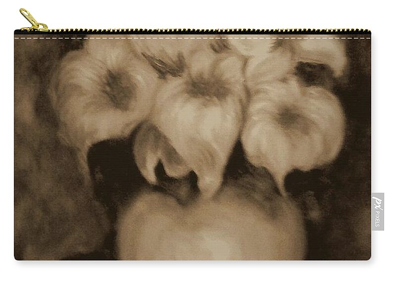 Floral. Brown Flowers Zip Pouch featuring the painting Floral Puffs in Brown by Jordana Sands