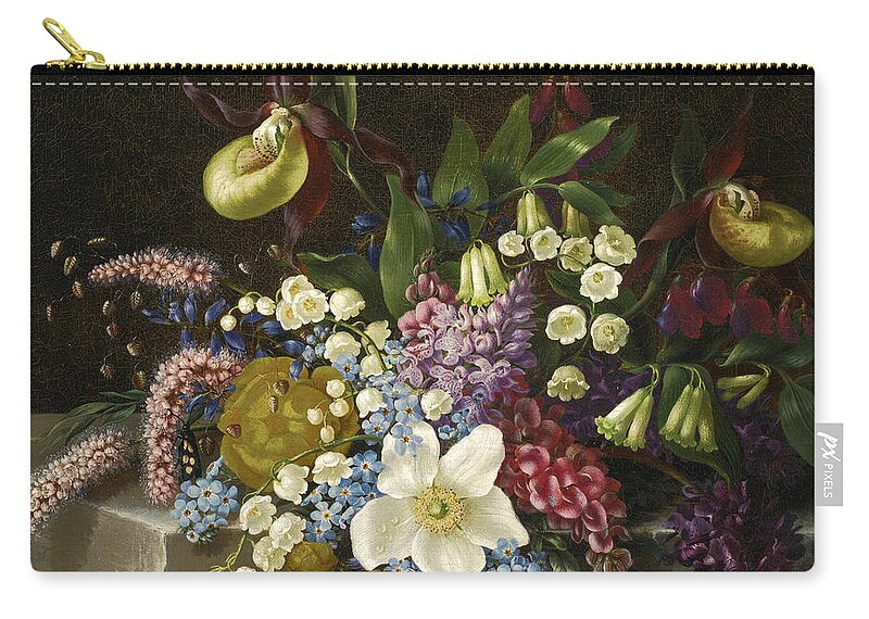 Adelheid Dietrich Zip Pouch featuring the painting Floral Still Life by Adelheid Dietrich