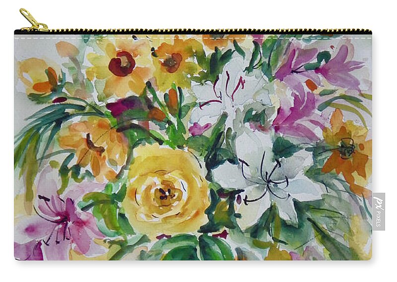 Flowers Carry-all Pouch featuring the painting Floral Still Life Yellow Rose by Ingrid Dohm