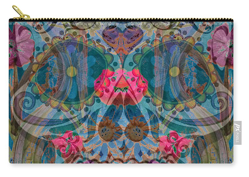 Sugar Skull Zip Pouch featuring the mixed media Floral Sugar 2 by Tracy McDurmon