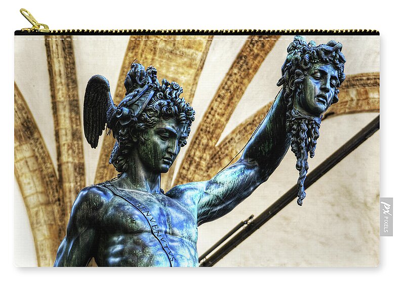 Perseus And Medusa Zip Pouch featuring the photograph Florence - Perseus in the Loggia - detail by Weston Westmoreland