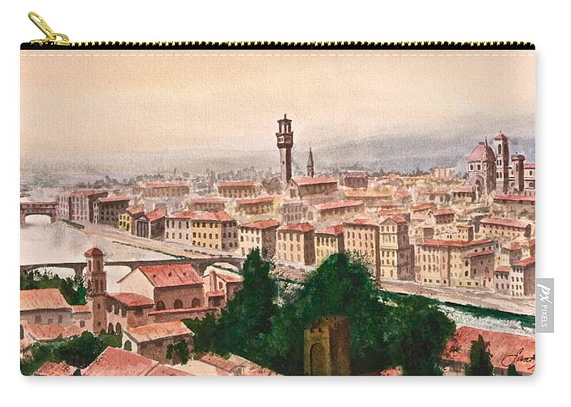Florence Zip Pouch featuring the painting Florentine Panorama by Frank SantAgata