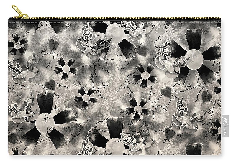 Black Zip Pouch featuring the digital art Flower Clown Pattern in Black by April Burton