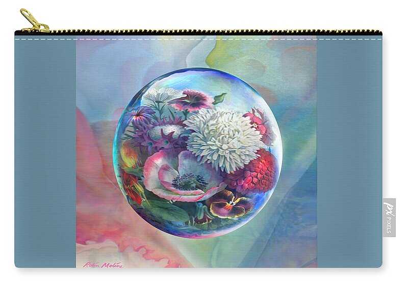  Botanical Art Zip Pouch featuring the painting Flower Drop Blues by Robin Moline