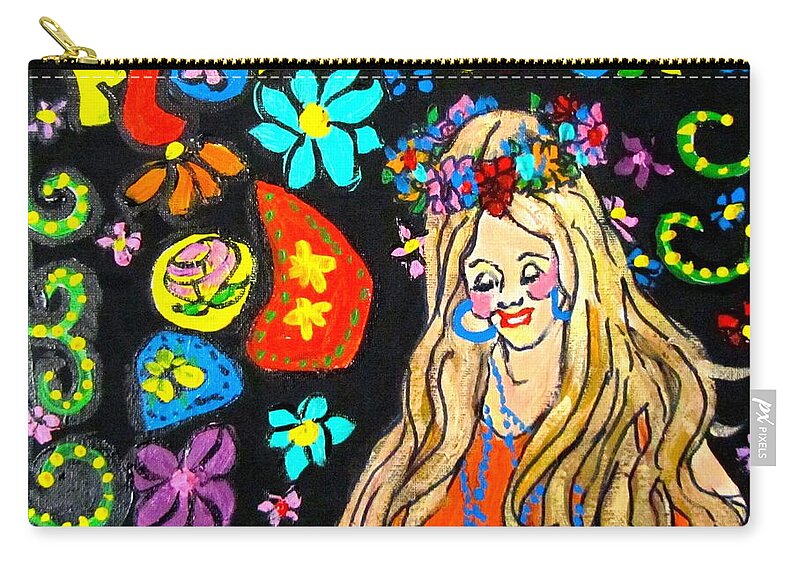 Hippie Zip Pouch featuring the painting Flower Power by Barbara O'Toole