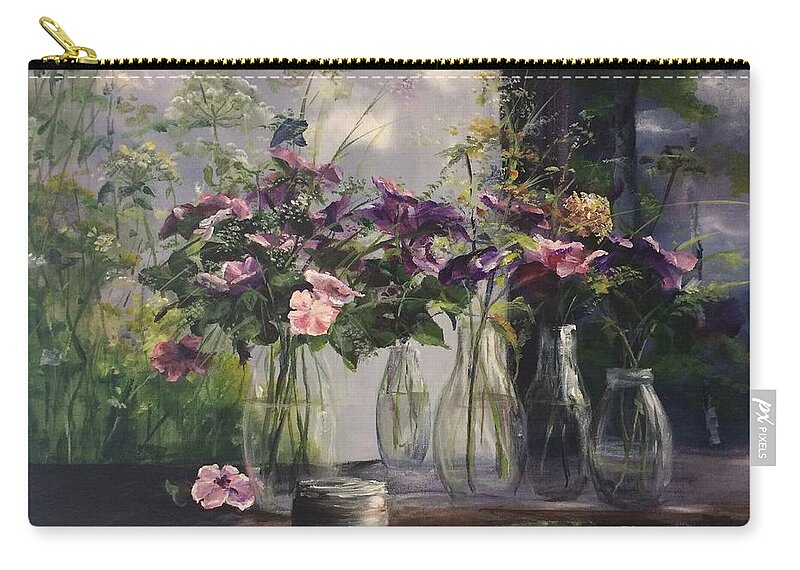Flowers Zip Pouch featuring the painting Flower Power for a Mural by Lizzy Forrester