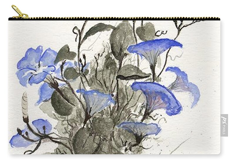 Blue Zip Pouch featuring the painting Flower study seventeen by Darren Cannell