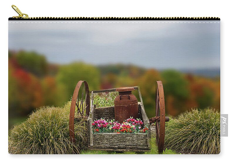 Vintage Cart Zip Pouch featuring the photograph Flower Wagon by Mary Timman