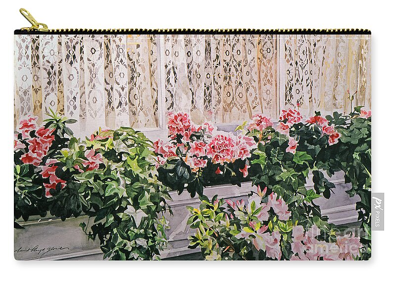 Flowers Zip Pouch featuring the painting Flowers and Lace by David Lloyd Glover