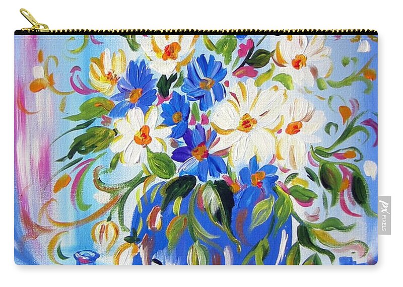 Flowers Zip Pouch featuring the painting Flowers and lemon by Roberto Gagliardi