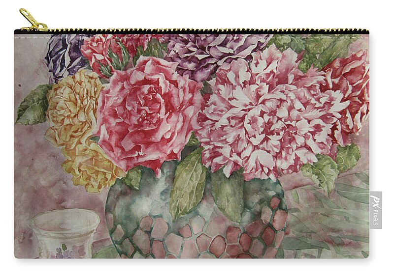 Painting Zip Pouch featuring the painting Flowers Arrangement by Kim Tran
