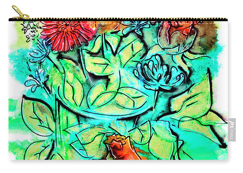 Flowers Zip Pouch featuring the drawing Flowers Bouquet, Illustration by Ariadna De Raadt