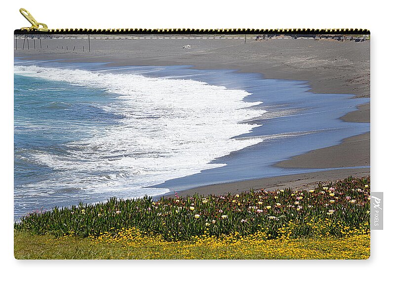Scenic Zip Pouch featuring the photograph Flowers by the Sea by AJ Schibig