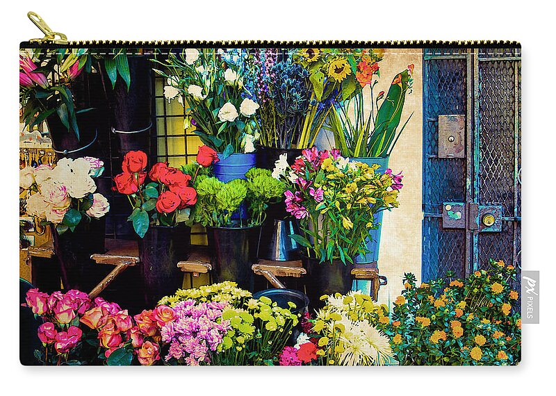 Bonnie Follett Zip Pouch featuring the photograph Flowers for Sale by Bonnie Follett