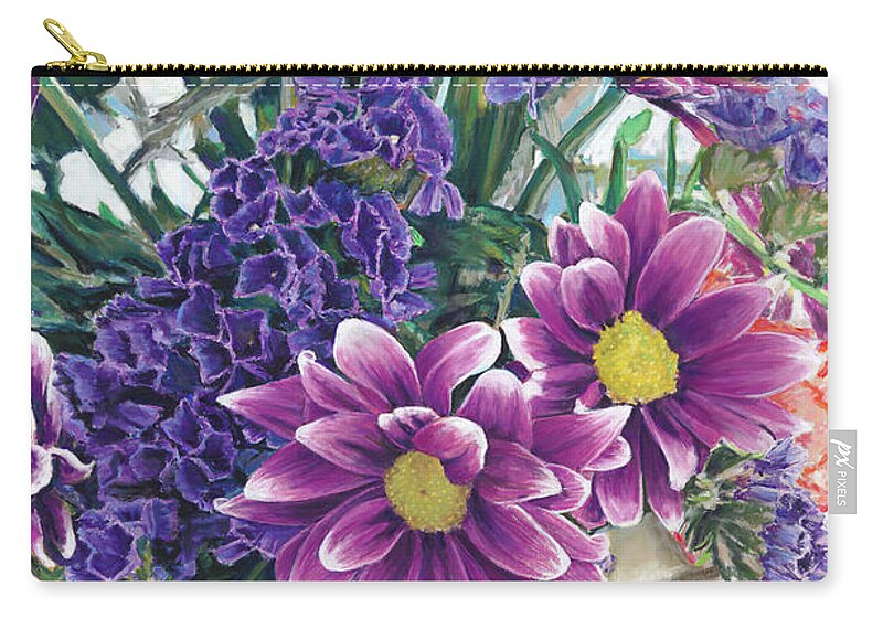 Birdseye Art Studio Zip Pouch featuring the painting Flowers from Daughter by Nick Payne