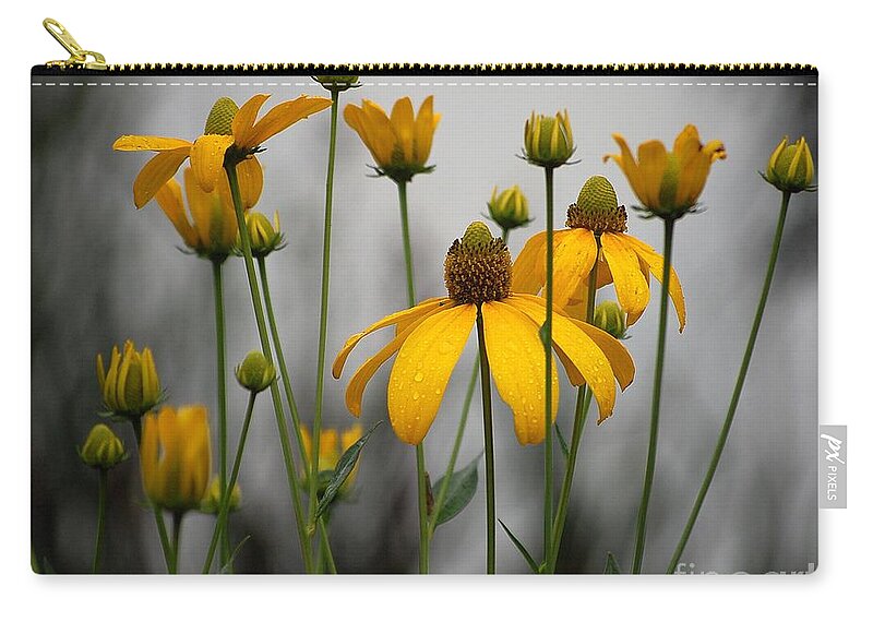 Flowers In The Rain Zip Pouch featuring the photograph Flowers in the rain by Robert Meanor