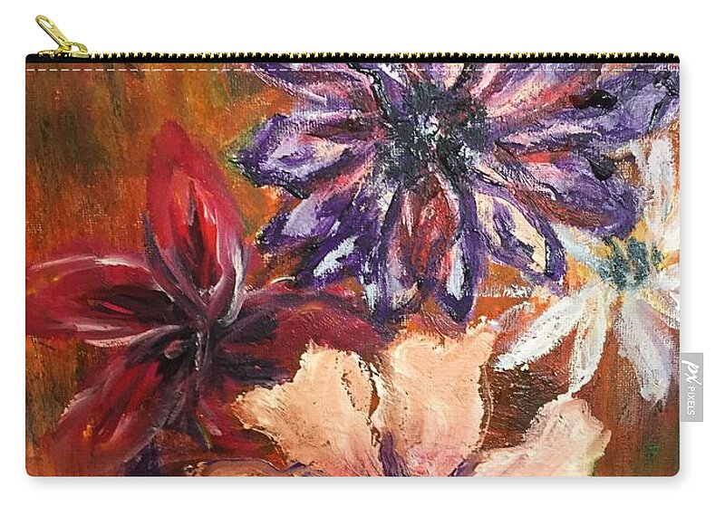 Orange Purple White Red Flowers Daisy Zip Pouch featuring the painting Flowers in the Spring by Lucille Valentino