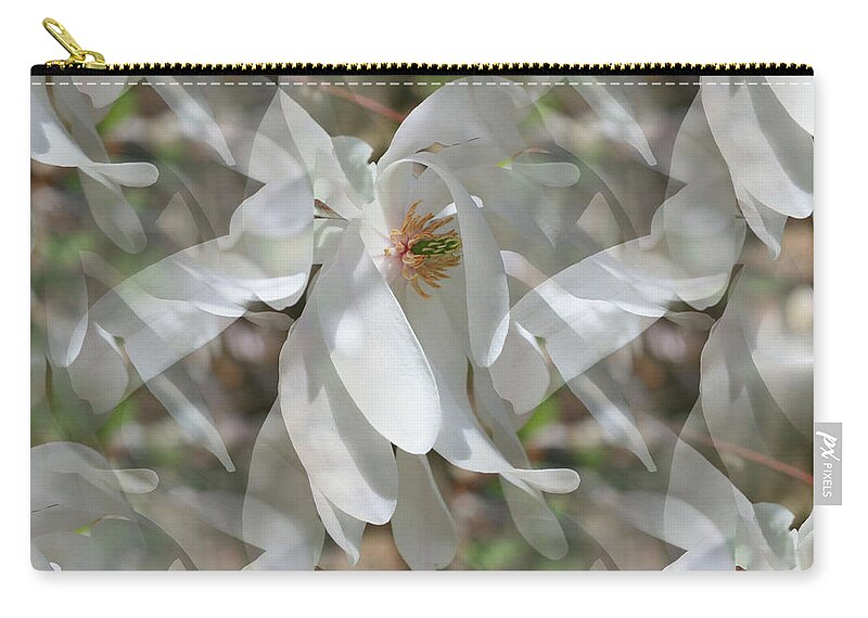 Magnolia Zip Pouch featuring the photograph Fluttering Magnolia Petals by Smilin Eyes Treasures