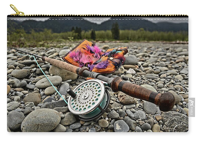  Zip Pouch featuring the photograph Fly Rod and Streamers landscape by Jason Brooks