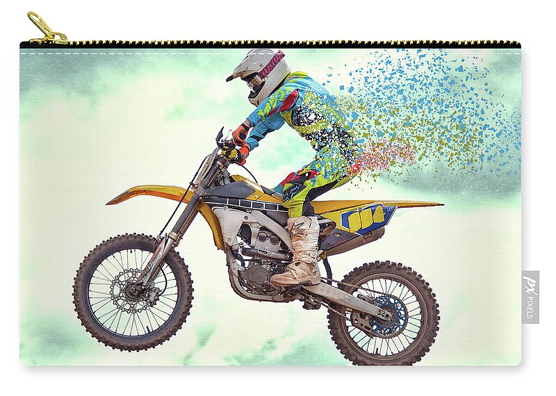 Motorbike Zip Pouch featuring the photograph Flying Apart by Roy Pedersen