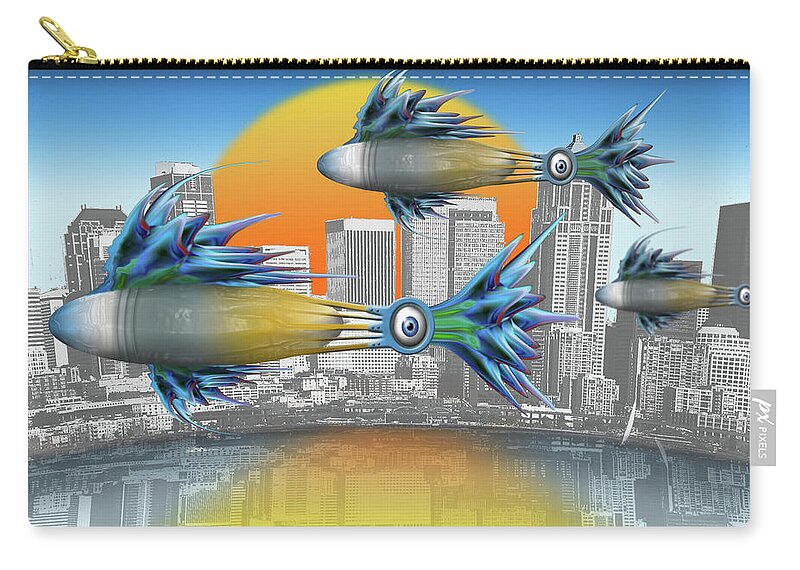Mighty Sight Studio Zip Pouch featuring the digital art Flying Fisque by Steve Sperry