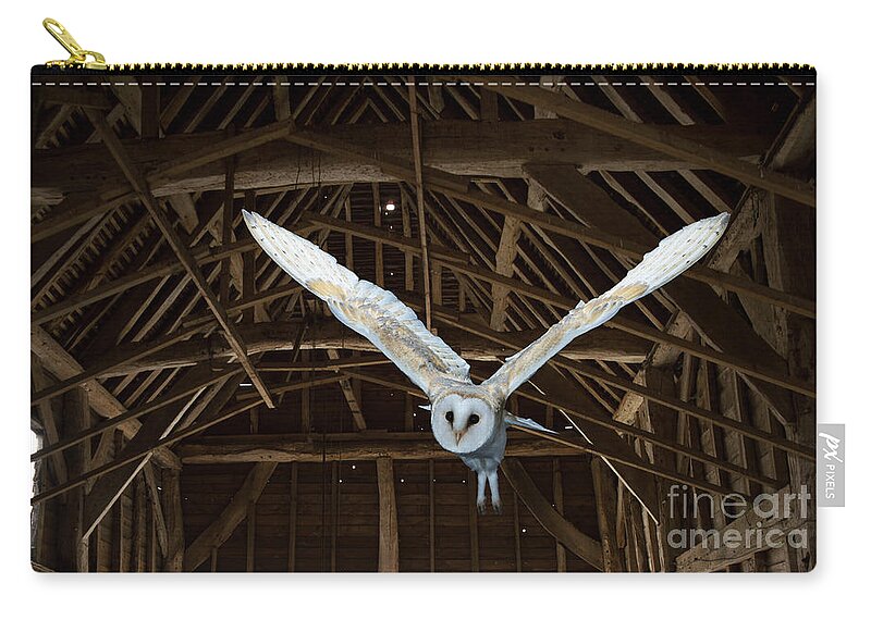 Barn Owl Zip Pouch featuring the photograph Flying in the Barn by Warren Photographic