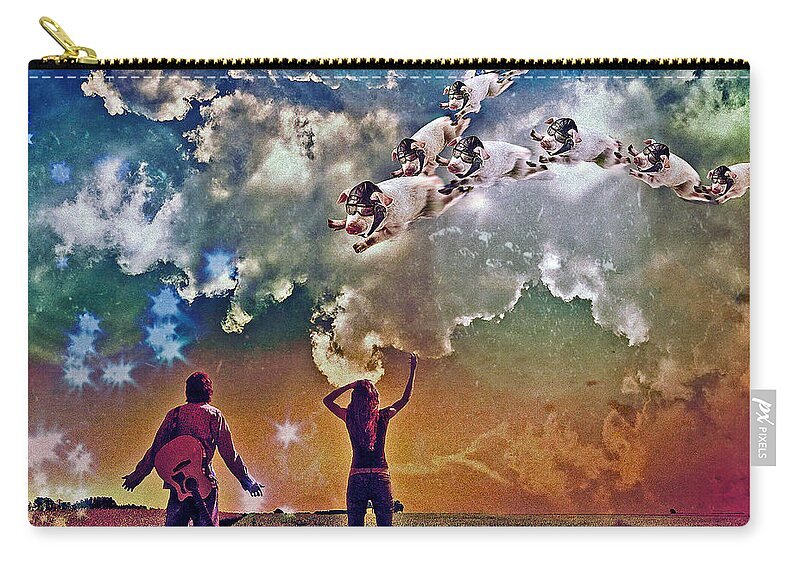 Marian Voicu Zip Pouch featuring the digital art Flying Pigs by Marian Voicu