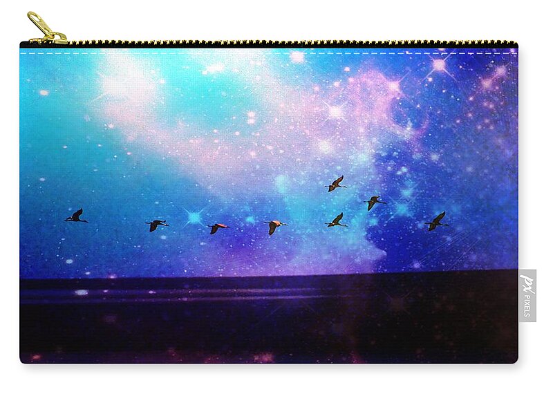 Abstract Carry-all Pouch featuring the mixed media Flying the Galaxy by Stacie Siemsen