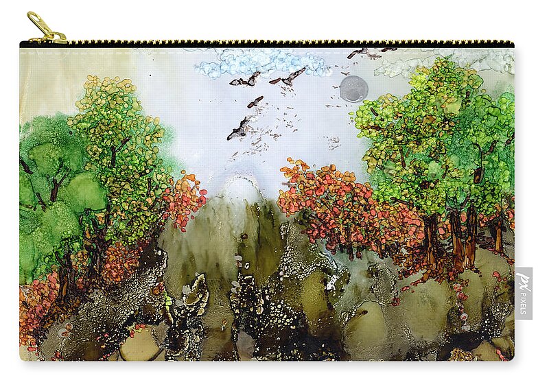 Abstract Landscape Carry-all Pouch featuring the painting Flying to Shangri-La by Charlene Fuhrman-Schulz
