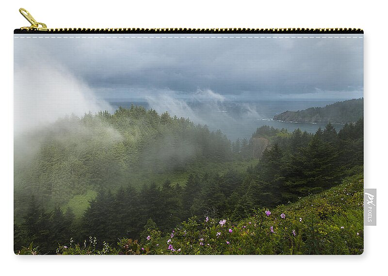 Cape Falcon Zip Pouch featuring the photograph Fog and Flowers by Robert Potts