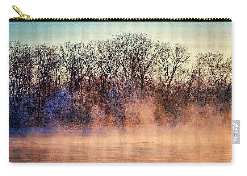 American Bald Eagles Zip Pouch featuring the photograph Fog and Frost on the Wisconsin River 2017-1 by Thomas Young