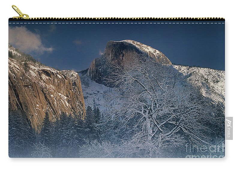 Yosemite National Park Zip Pouch featuring the photograph Fog Shrouded Black Oak Half Dome Yosemite Np California by Dave Welling