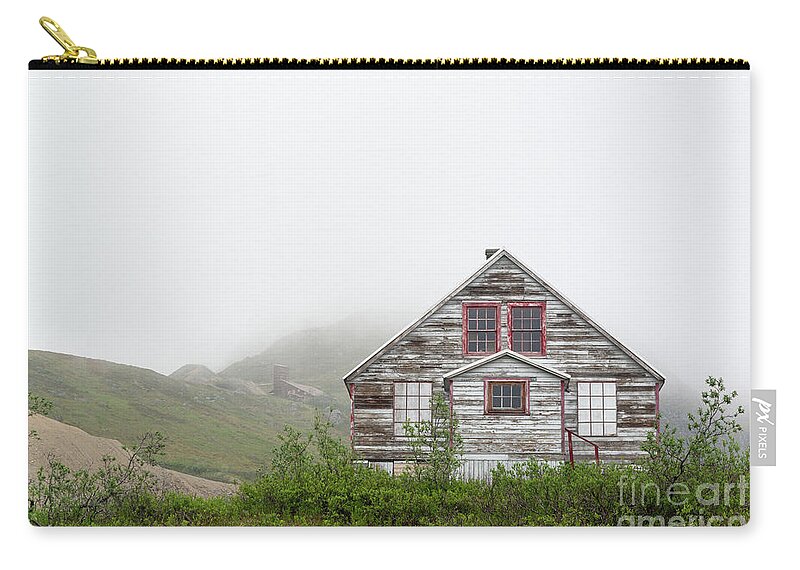 Red Zip Pouch featuring the photograph Foggy and abandoned by Paul Quinn
