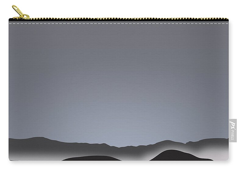 Palm Spring Zip Pouch featuring the digital art Foggy Black Mountain Range at Dusk by Stan Magnan