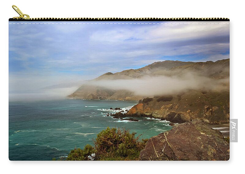 Pacific Coast Highway Zip Pouch featuring the photograph Foggy Day at Big Sur by Susan Rissi Tregoning