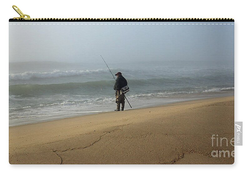 Landscape Zip Pouch featuring the photograph Foggy Fisherman by Mary Haber