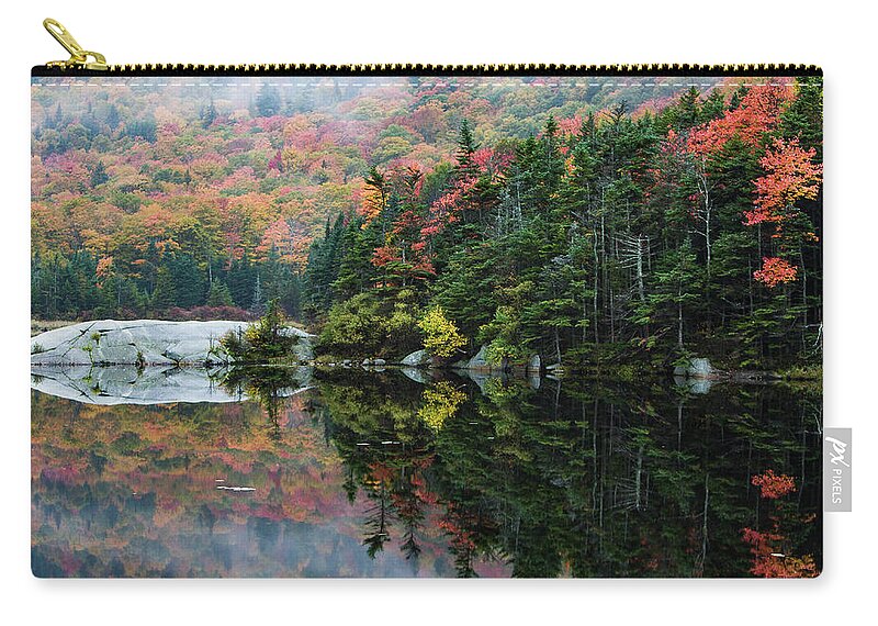 #jefffolger Zip Pouch featuring the photograph Foggy foliage morning Kinsman Notch by Jeff Folger