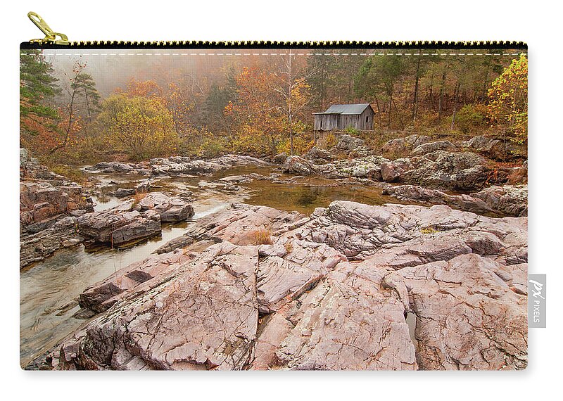 Missouri Zip Pouch featuring the photograph Foggy Morning at Klepzig Mill by Steve Stuller
