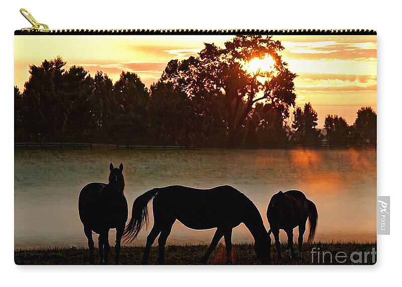 Horse Zip Pouch featuring the digital art Foggy Morning by CAC Graphics