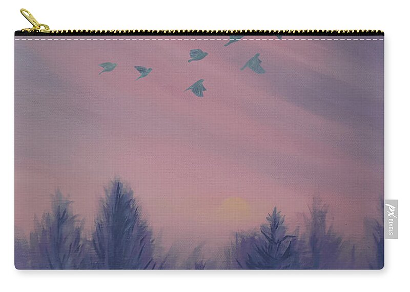 Spring Zip Pouch featuring the mixed media Foggy Morning Sunrise on the Garden of the Gods by Yoonhee Ko