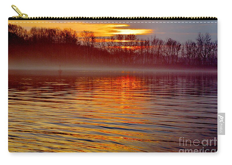 Foggy Zip Pouch featuring the photograph Foggy Sunrise At The Delaware River by Robyn King