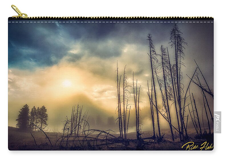Atmosphere Zip Pouch featuring the photograph Foggy Yellowstone Valley by Rikk Flohr
