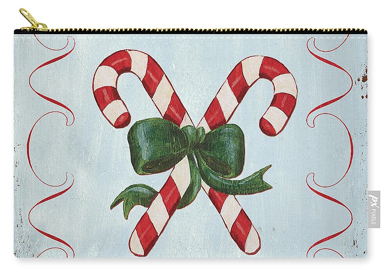 Candy Cane Zip Pouch featuring the painting Folk Candy Cane by Debbie DeWitt