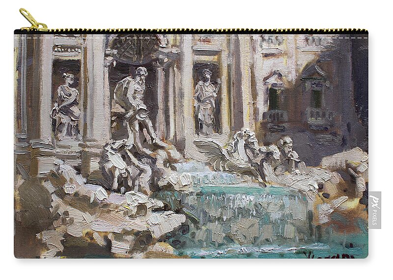 Fontana Di Trevi Zip Pouch featuring the painting Fontana di Trevi Rome by Ylli Haruni