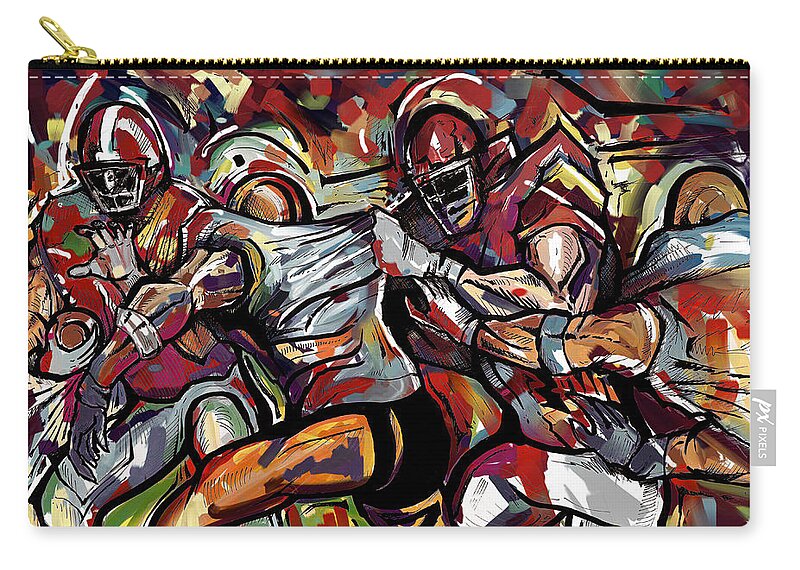 Football Zip Pouch featuring the painting FootBall Frawl by John Gholson