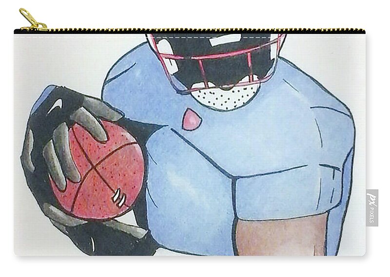 Football. Player Zip Pouch featuring the drawing Football Player by Loretta Nash