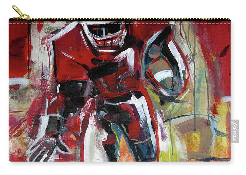 Uga Football Zip Pouch featuring the painting FootBall Run by John Gholson