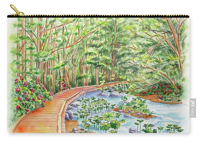 Lithia Park Carry-all Pouch featuring the painting Footbridge by Lori Taylor