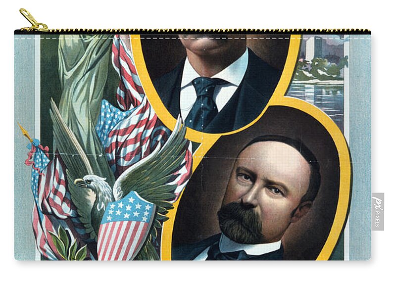 theodore Roosevelt Zip Pouch featuring the photograph For President - Theodore Roosevelt and For Vice President - Charles W Fairbanks by International Images